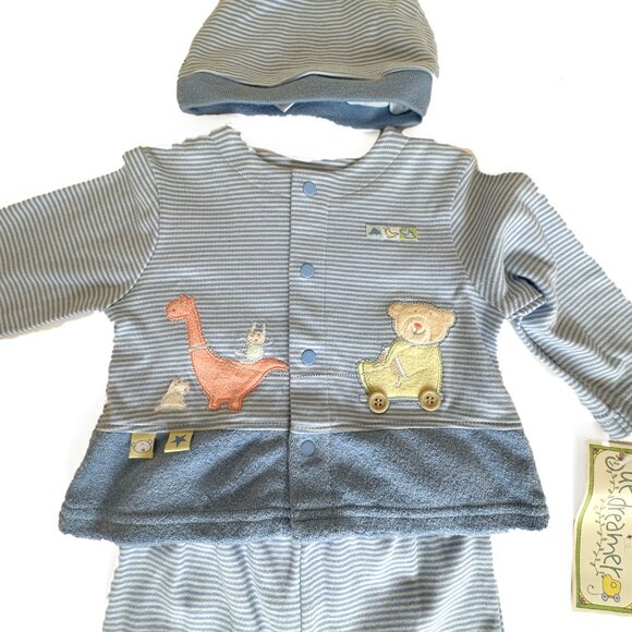 NWT Baby Boy 3pc Blue Outfit Set 6-9 Mo, Long Sleeve Top, Pants, Hat 100% Cotton - Picture 3 of 7